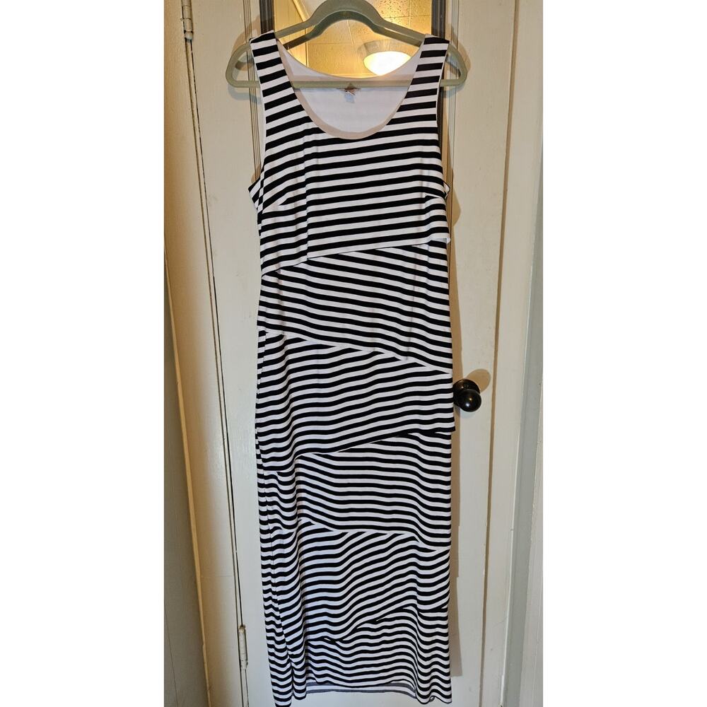 CB Established 1962 Black White Striped Maxi Dress Size 14